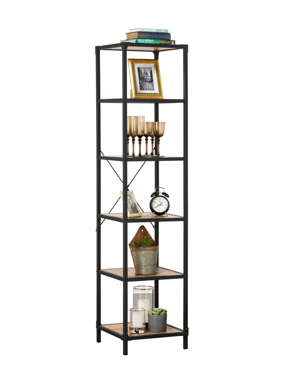 Modena 6 Tier Oak Style Shelving Unit with Industrial Details