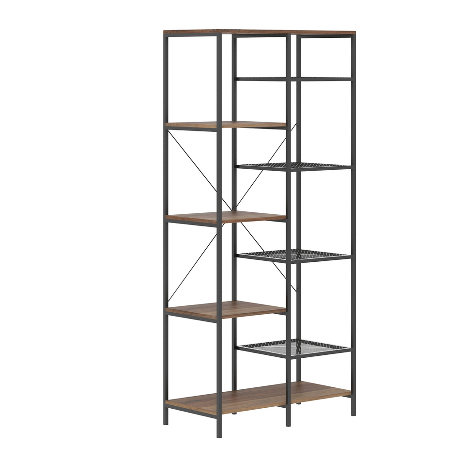 Tivoli 9 Tier Storage Bookshelf Mid Oak Style With Industrial Details