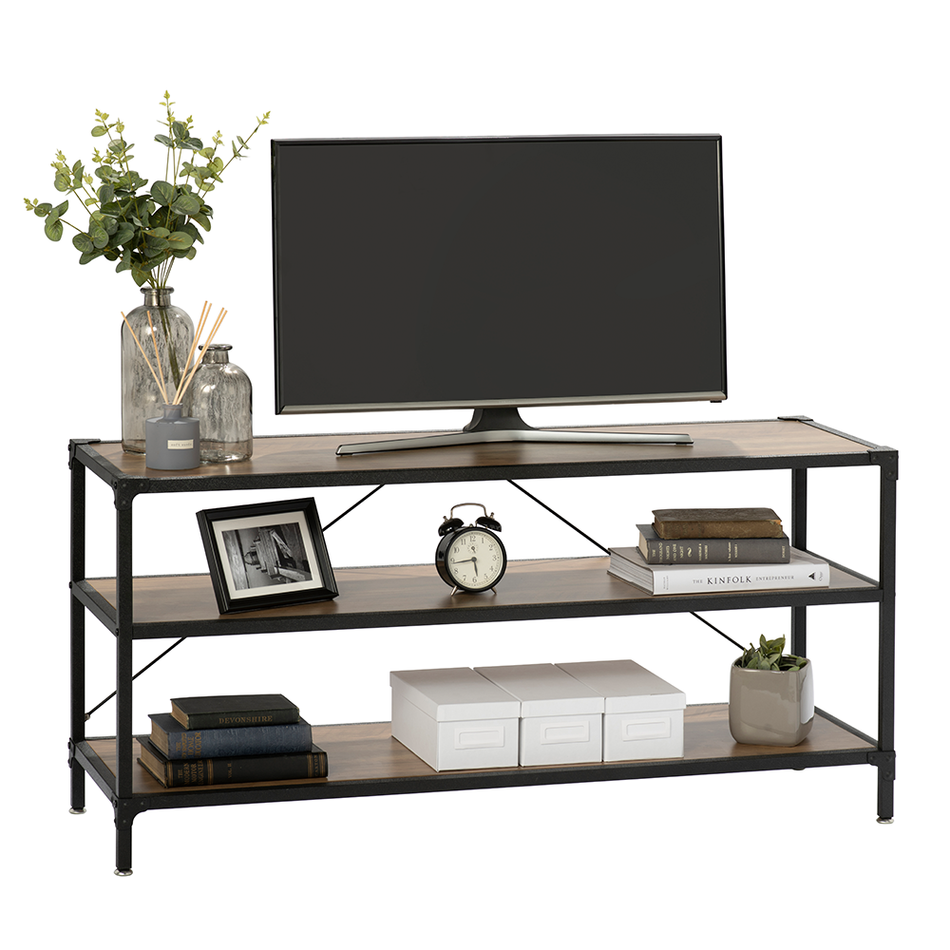 Siena Oak Style TV Stand with Matt Black Industrial Detailing