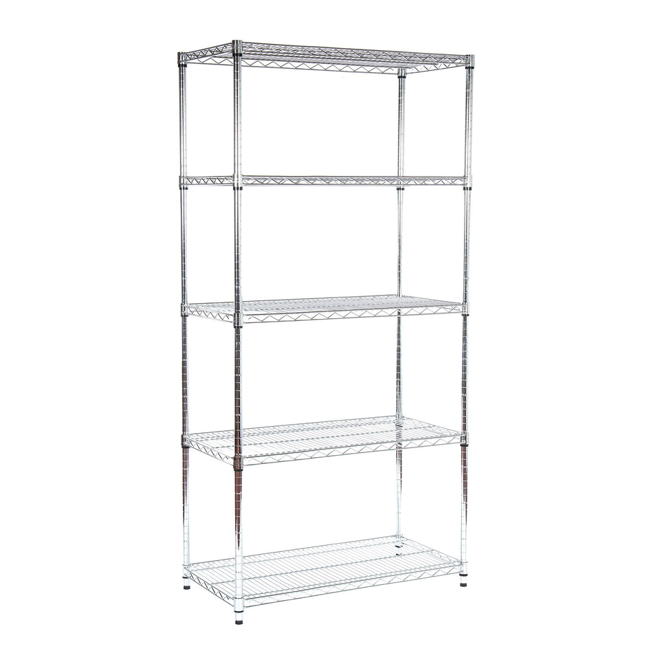 Metal Chrome Wire Shelving Unit 5 tier 1838mm H x 907mm W x 457mm D - 100KG's UDL Per Shelf