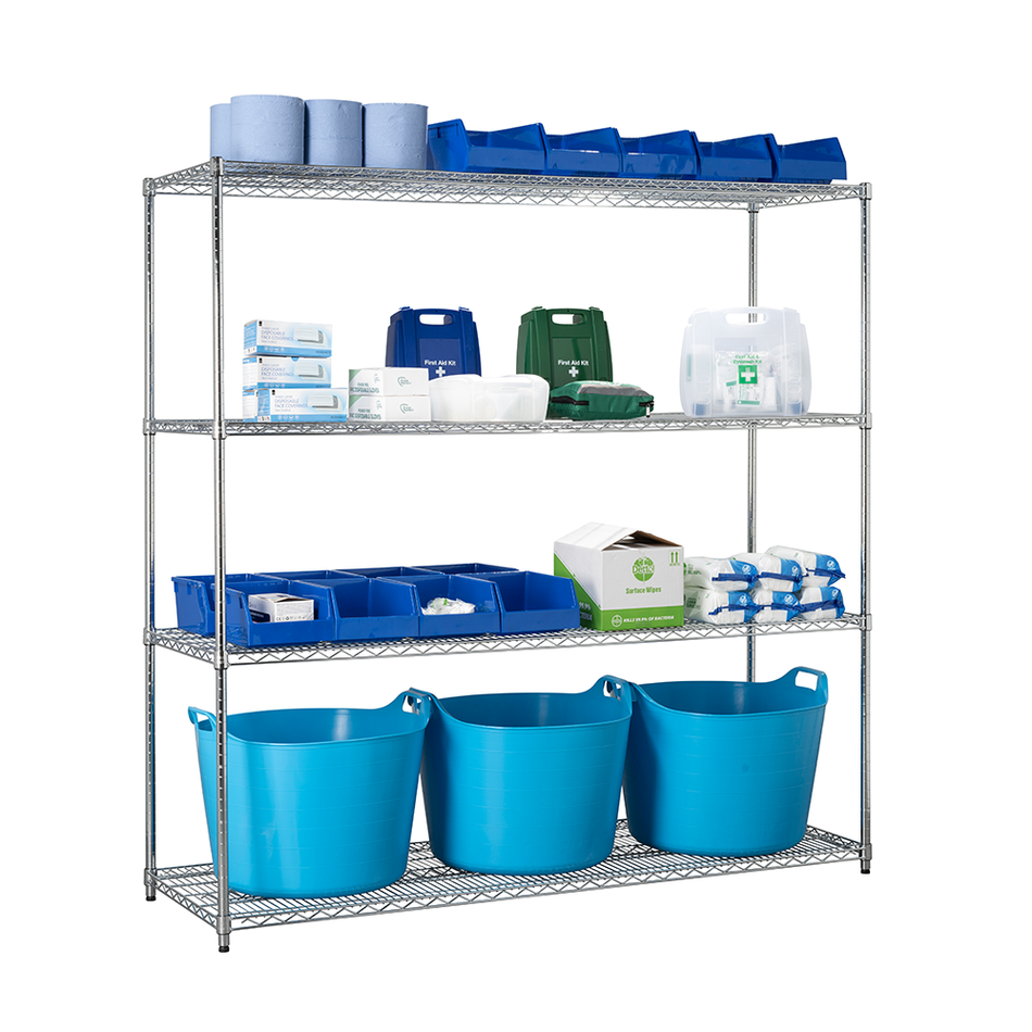 Metal Chrome Wire Shelving Unit 4 Tier 1838mm H x 1517mm W x 609mm D - 360KG's UDL Per Shelf