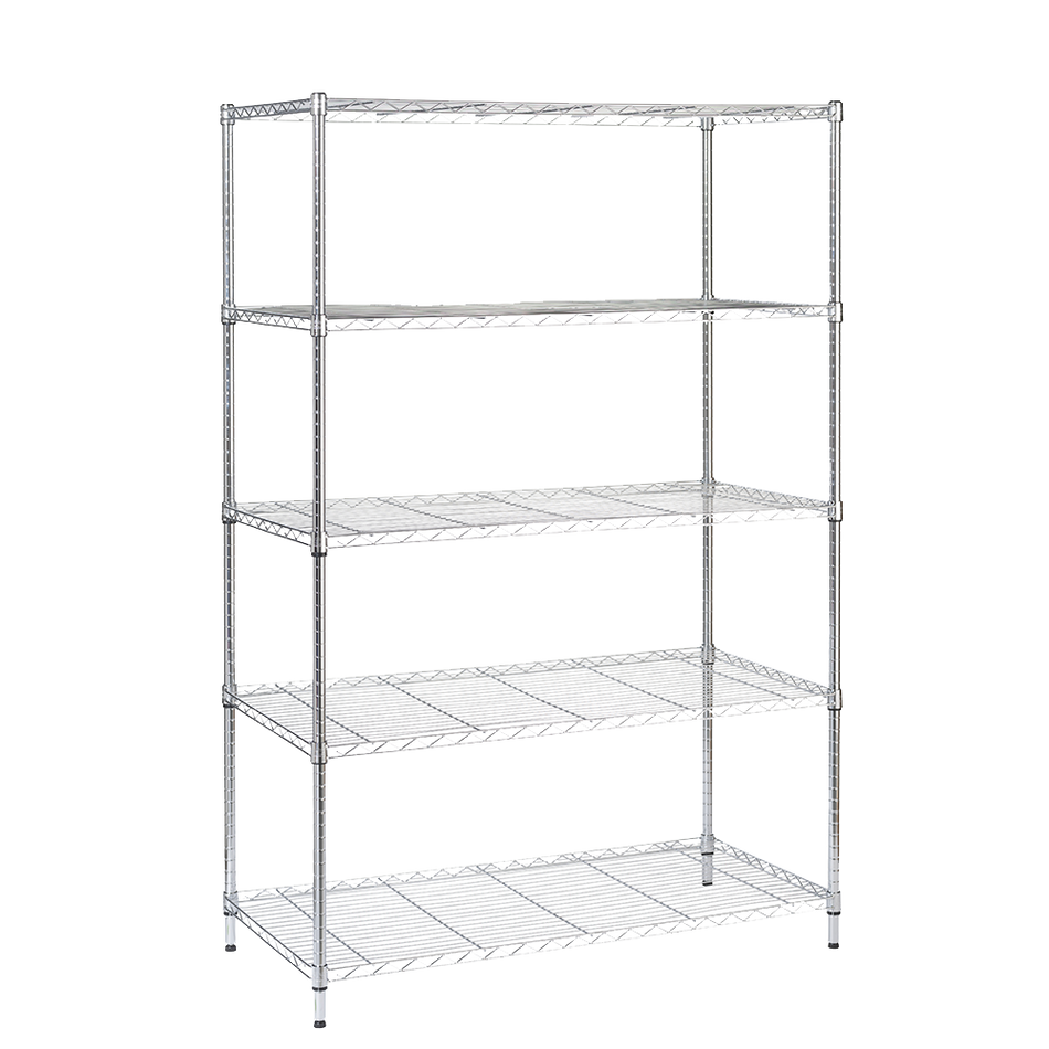 Metal Chrome Wire Shelving Unit 5 Tier 1838mm H x 1212mm W x 609mm D - 90KG's UDL Per Shelf