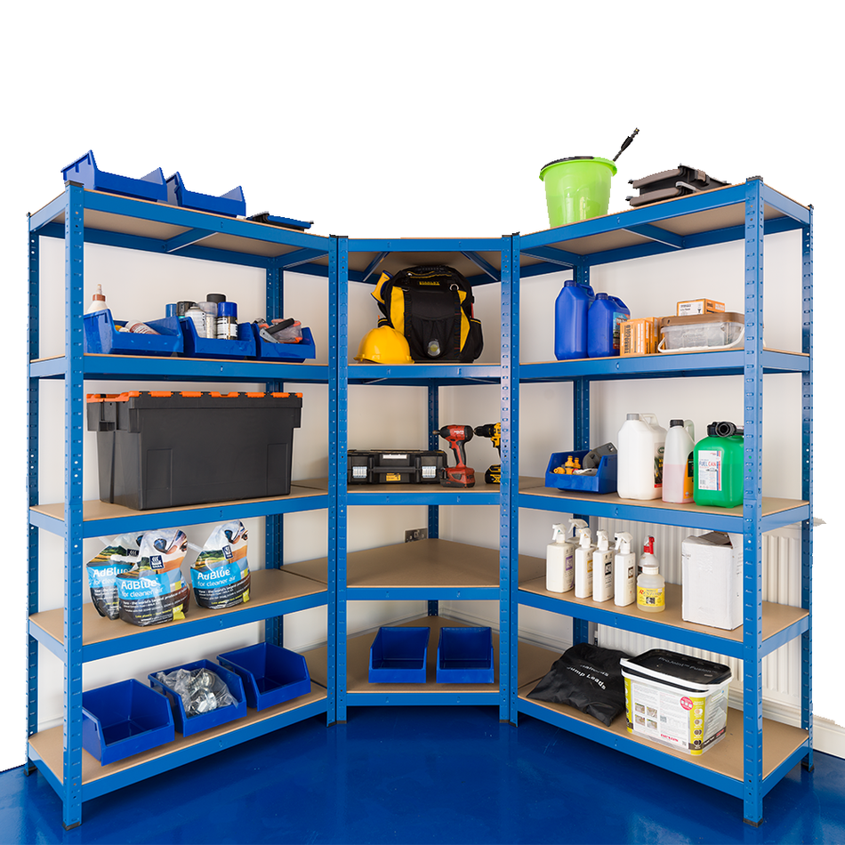 3 Bay MEGA Deal Heavy Duty Corner Steel Shelving Unit - Racking 5 Levels 1800mm H x 900mm W x 300mm D 275KG's UDL Per Shelf