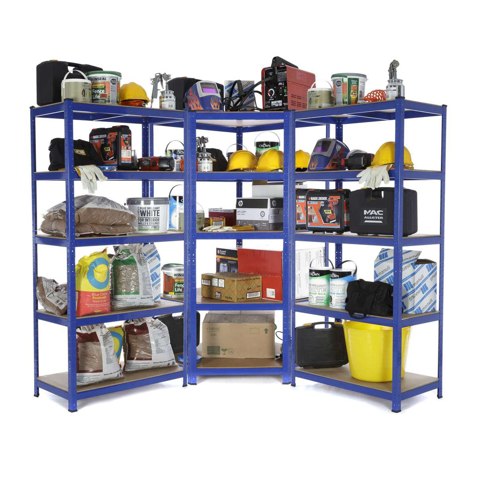 3 Bay MEGA Deal Heavy Duty Corner Steel Shelving Unit - Racking 5 Levels 1800mm H x 900mm W x 450mm D 275KG's UDL Per Shelf