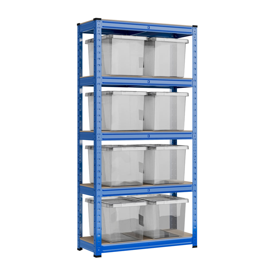 Garage Shelving Unit 5 Levels 1500mm H x 750mm W x 300mm D | 8 X Wham Bam Storage Boxes 20L