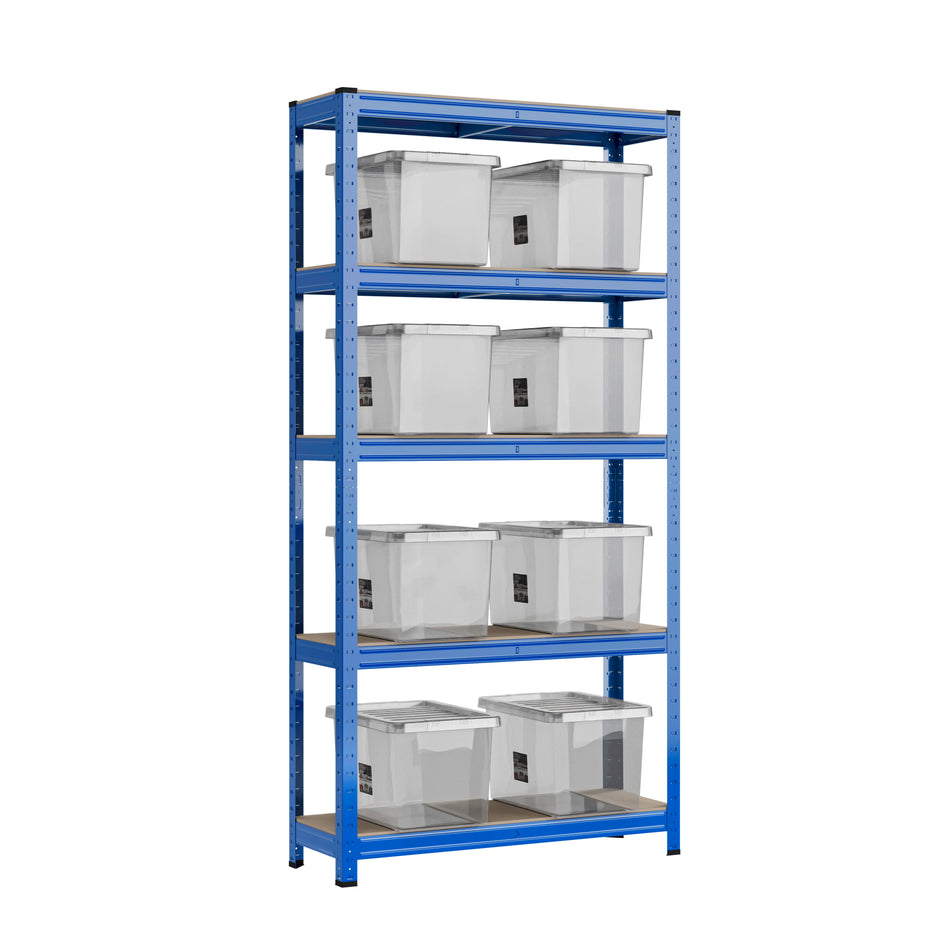 Garage Shelving Unit 5 Levels 1800mm H x 900mm W x 300mm D | 8 X Wham Bam Storage Boxes 20L
