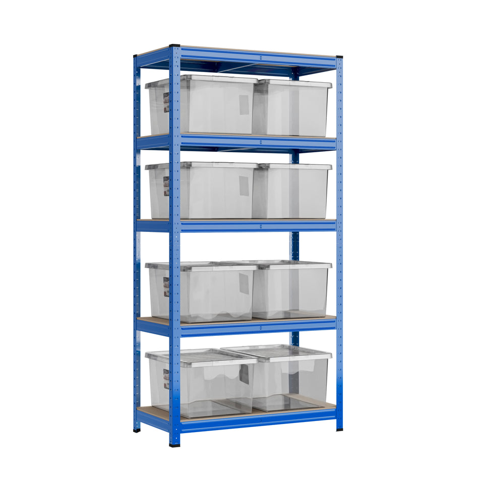 Garage Shelving Unit 5 Levels 1800mm H x 900mm W x 600mm D | 8 X Wham Bam Storage Boxes 37L