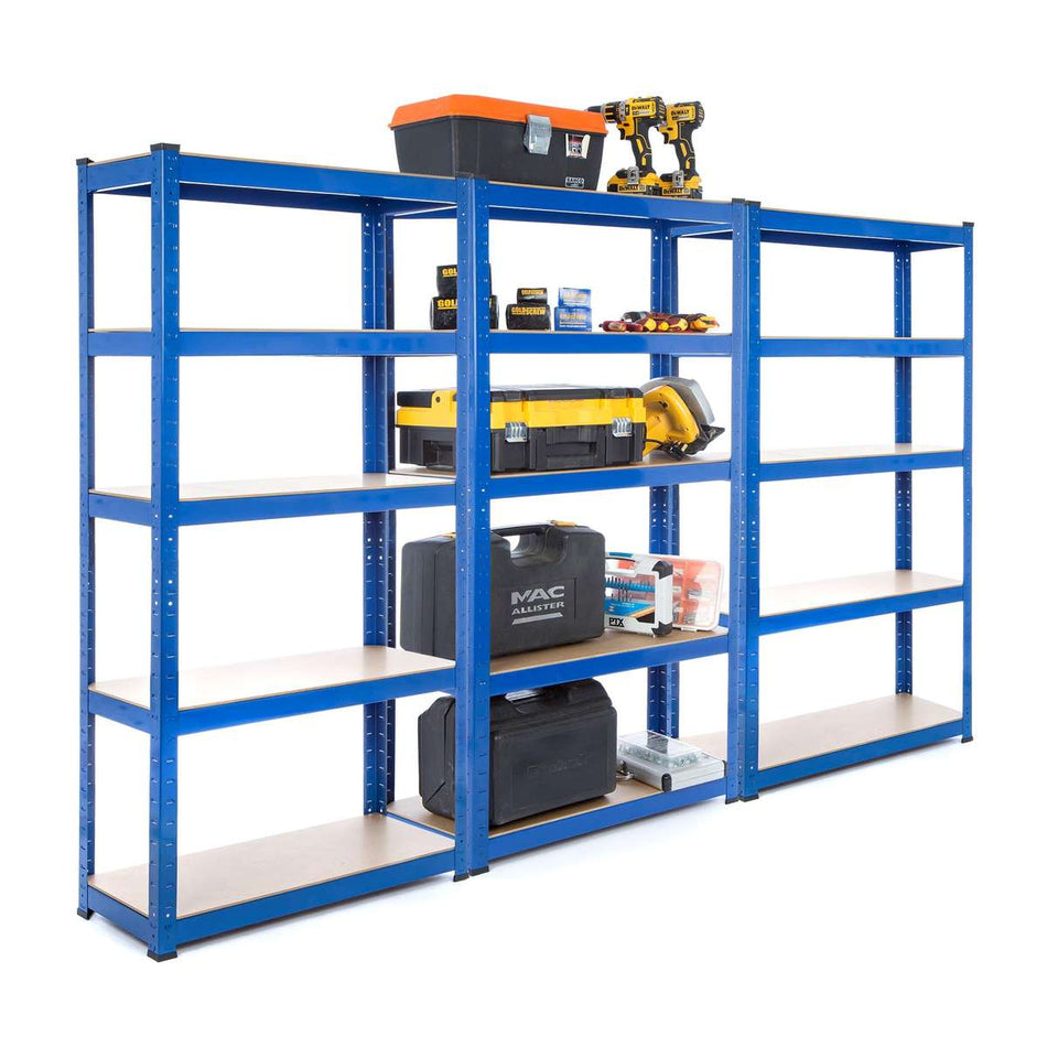 3 Bay MEGA DEAL 3x Garage Shelving Units / Racking 5 Levels | 1500mm H x 750mm W x 300mm D - 175KG's UDL Per Shelf