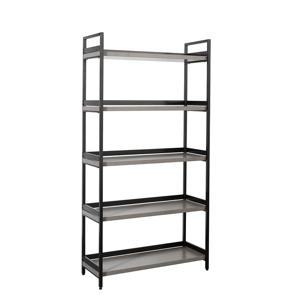 Genoa 5 Tier Industrial Contemporary Home Storage Shelving – Light Grey Finish with Matt Black Metalwork