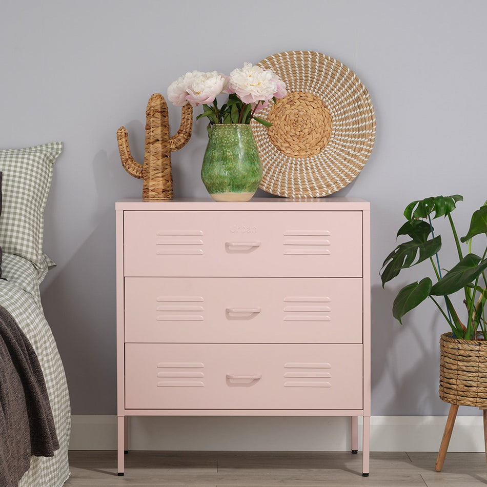 The Lambeth - Industrial Style Metal Drawers In Light Pink