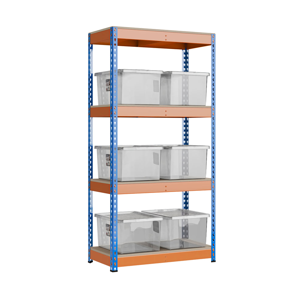 Heavy Duty Racking Shelving Unit 4 Levels 1800mm H x 900mm W x 450mm D | 6 X Wham Bam Storage Boxes 37L