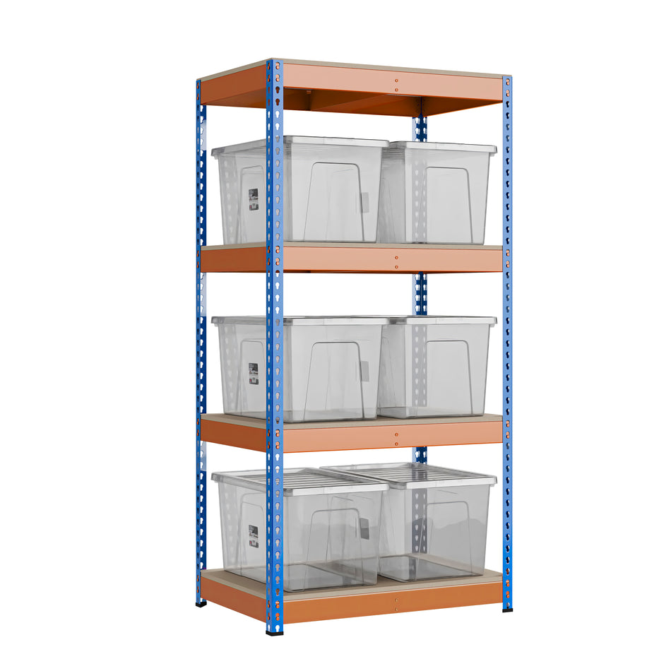 Heavy Duty Racking Shelving Unit 4 Levels 1800mm H x 900mm W x 600mm D | 6 X Wham Bam Storage Boxes 60L