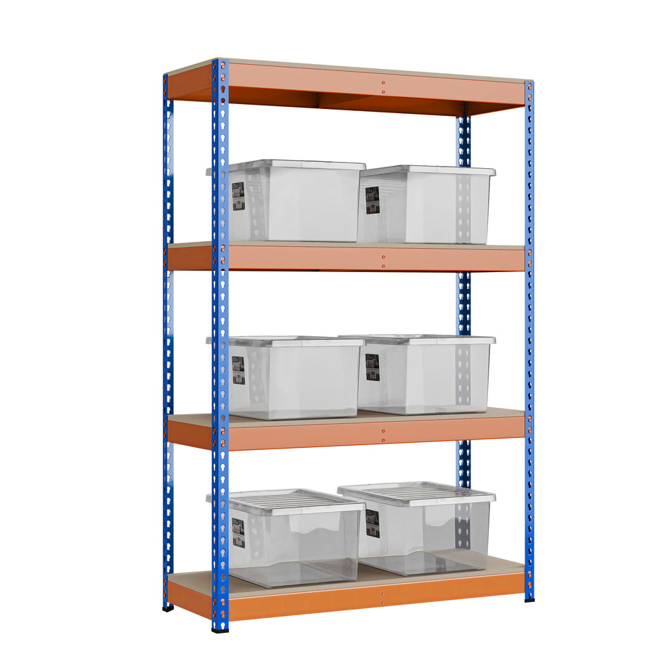 Heavy Duty Racking Shelving Unit 4 Levels 1800mm H x 1200mm W x 450mm D | 6 X Wham Bam Storage Boxes 37L