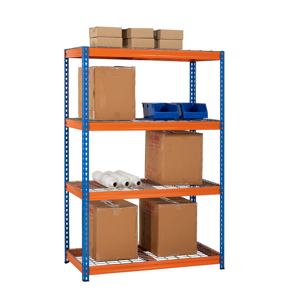 Heavy Duty Industrial Shelving Unit with 4 Wire Mesh Shelves - 1800mm H x 1200mm W x 600mm D - 400KG's UDL Per Shelf