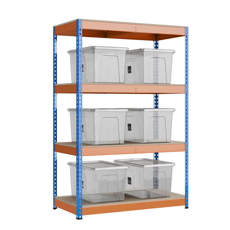 Heavy Duty Racking Shelving Unit 4 Levels 1800mm H x 1200mm W x 600mm D | 6 X Wham Bam Storage Boxes 60L