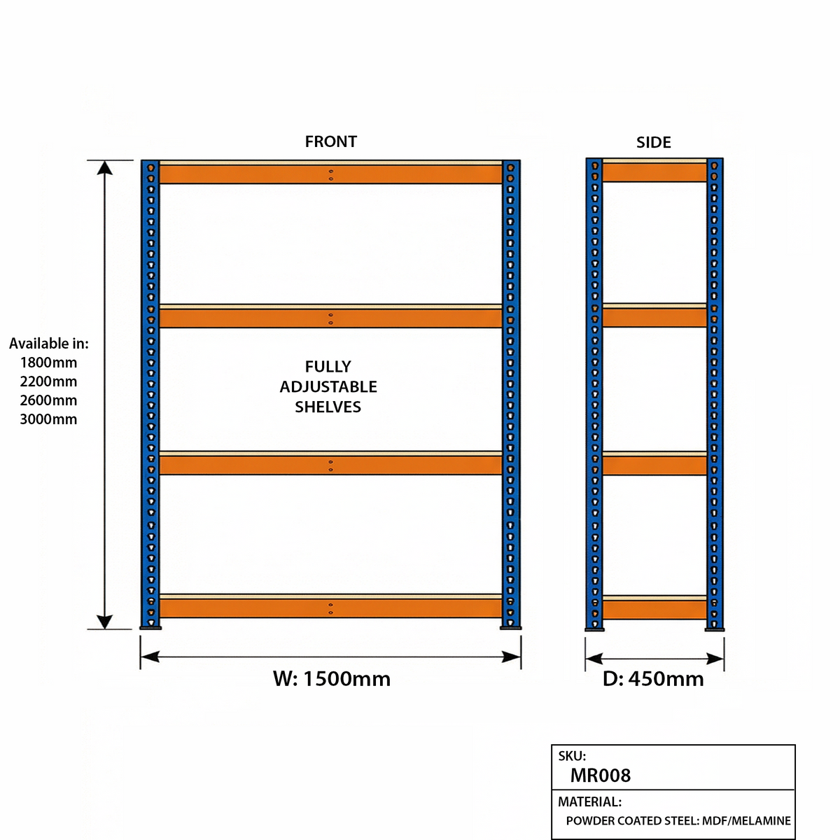 Heavy Duty Racking Shelving Unit 4 Levels 1800mm H x 1500mm W x 450mm D ...