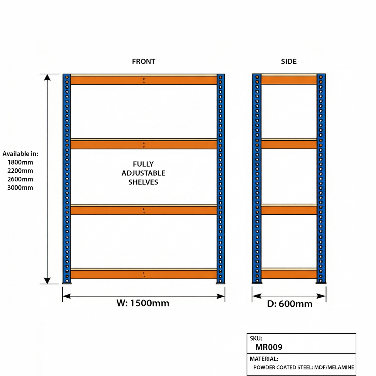 Blue Racking 3 Level Heavy Duty Racking Blue and Orange 4 Levels 1800mm H x 1500mm W x 600mm ...
