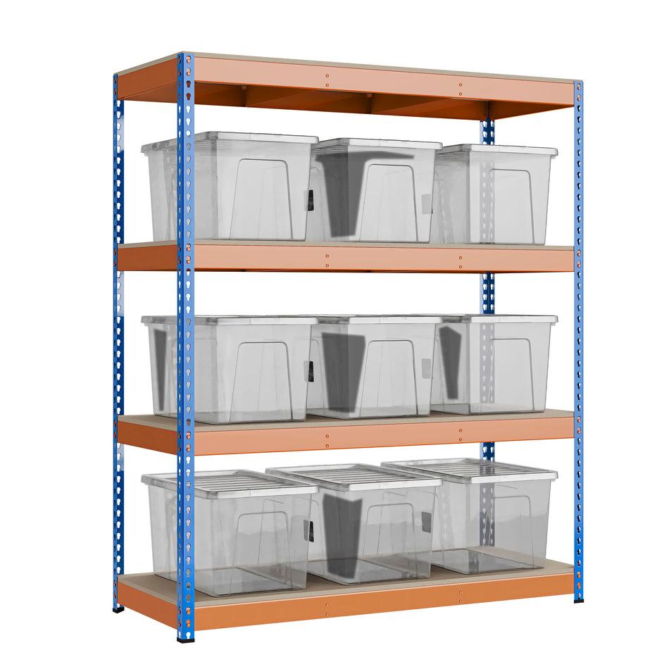 Heavy Duty Racking Shelving Unit 4 Levels 1800mm H x 1500mm W x 600mm D | 9 X Wham Bam Storage Boxes 60L