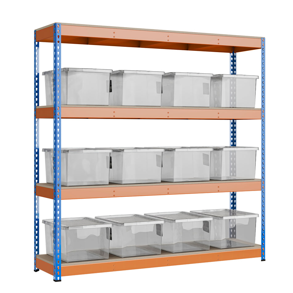 Heavy Duty Racking Shelving Unit 4 Levels 1800mm H x 1800mm W x 450mm D | 12 X Wham Bam Storage Boxes 37L