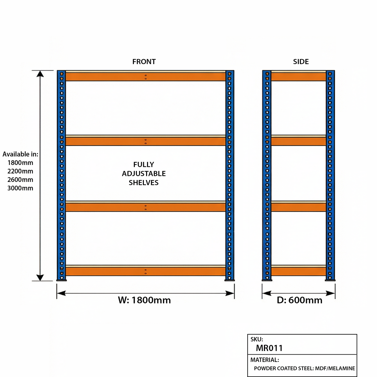 18mm Racking Heavy Duty Racking Shelving Unit 4 Levels 1800mm H x 1800mm W x 600mm D ...