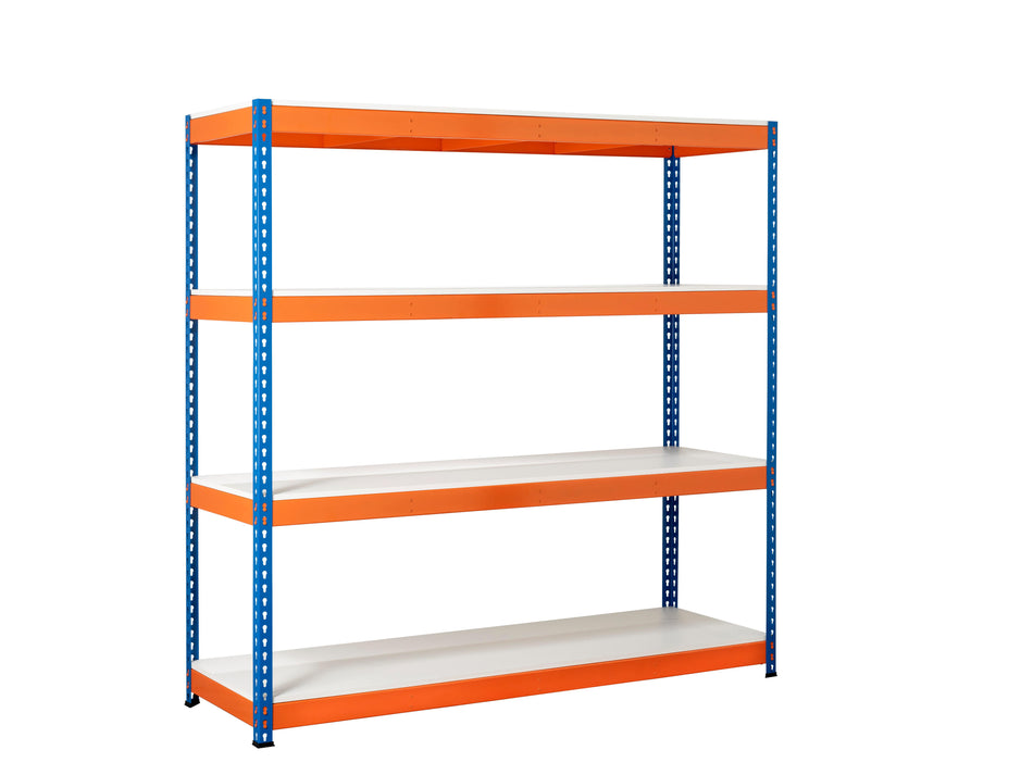 Heavy Duty Industrial Shelving Unit 4 Melamine Shelves - 1800mm H x 1800mm W x 600mm D - 500KG's UDL Per Shelf