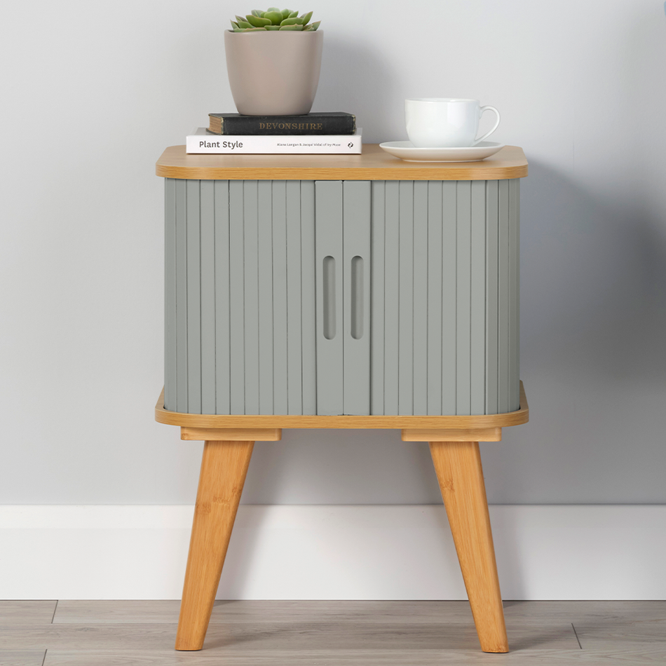 Copenhagen Side Table with Light Grey Sliding Doors