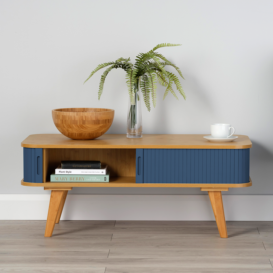 Malmo Coffee Table with Dark Blue Sliding Doors