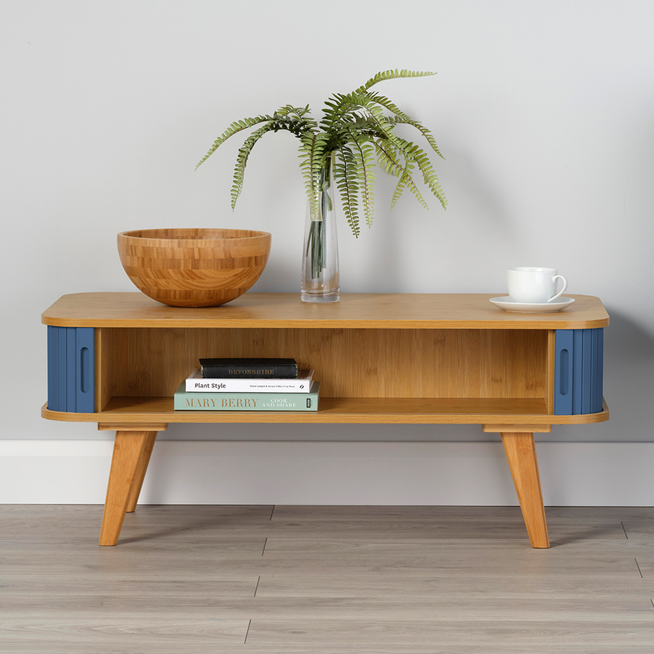 Malmo Coffee Table with Dark Blue Sliding Doors