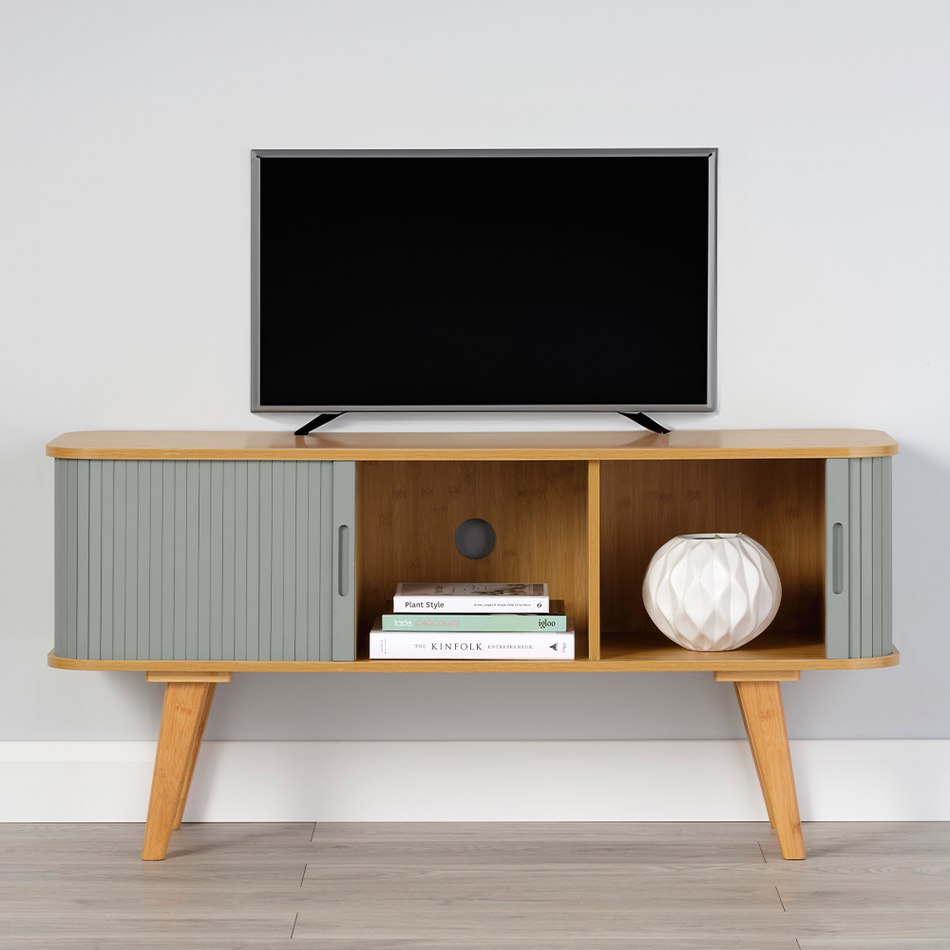 Oslo TV Stand with Light Grey Sliding Doors