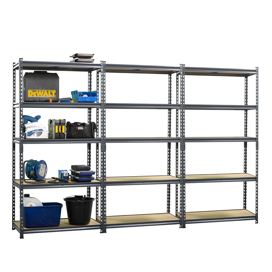 3 Bay MEGA DEAL Grey Steel Garage Shelving Units / Racking 5 Levels | 1500mm H x 750mm W x 300mm D - 150KG's UDL Per Shelf