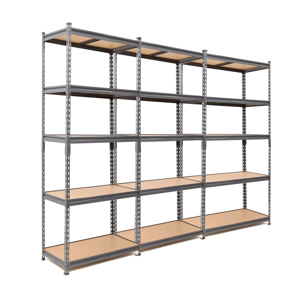 3 Bay MEGA Deal Grey Steel Garage Shelving Unit 1800mm H x 900mm W x 600mm D - 175KG's UDL Per Shelf