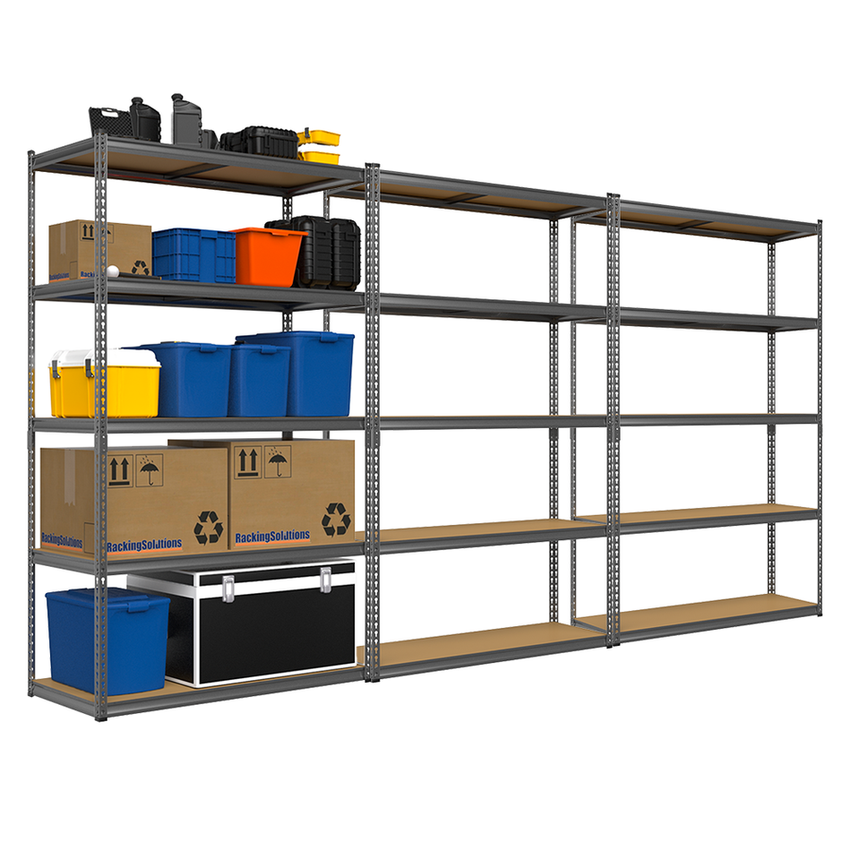 3 Bay MEGA DEAL Grey Steel Garage Shelving Unit 1800mm H x 1200mm W x 450mm D - 160KG's UDL Per Shelf