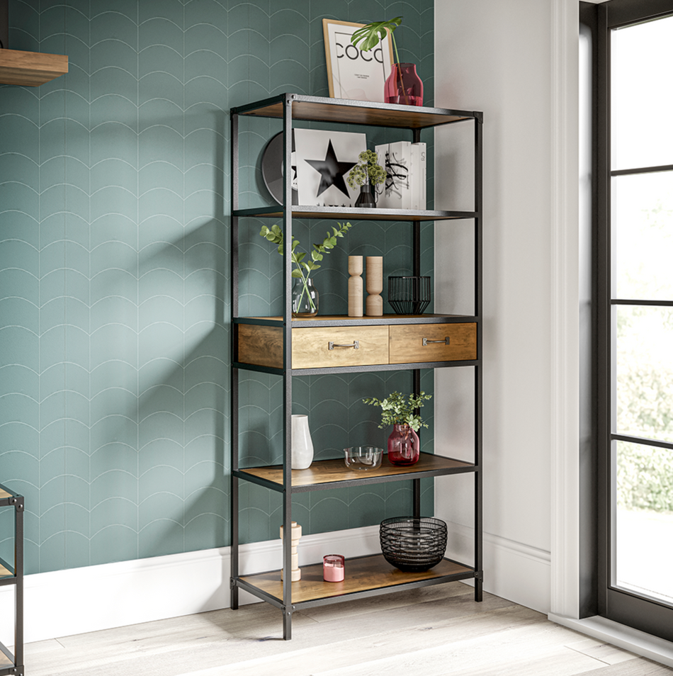 Sorrento 5 Tier Bookshelf Bookcase With Drawers