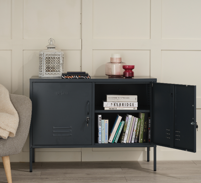 The Oxford - Side Table/TV Stand Storage Locker In Slate Grey