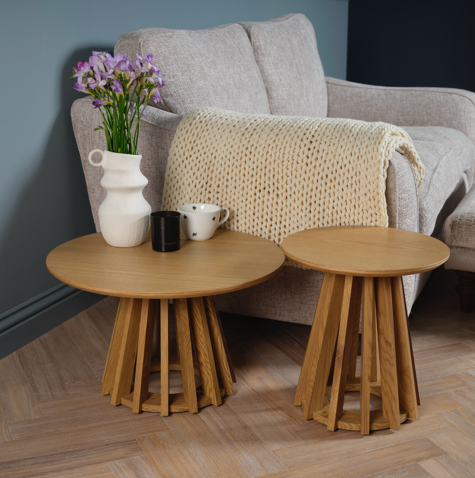 Monaco 2 x Set of Round Open Panelled Coffee Tables with Angled Bases