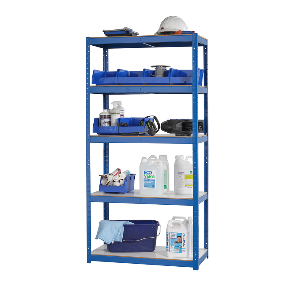 Garage Shelving Unit - Racking 5 Levels with Melamine Shelves 1800mm H x 900mm W x 450mm D - 275KG's UDL Per Shelf