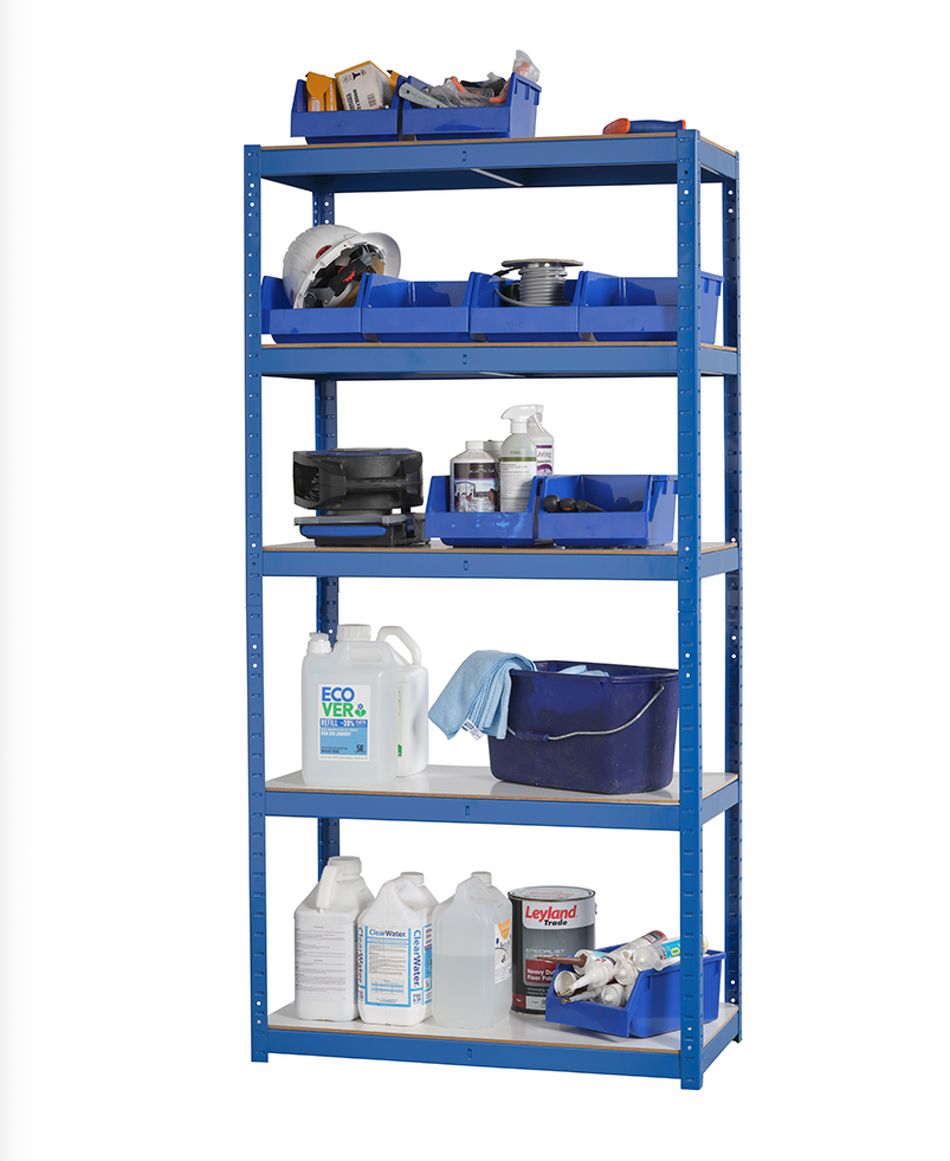 Garage Shelving Unit - Racking 5 Levels with Melamine Shelves 1800mm H x 900mm W x 600mm D - 275KG's UDL Per Shelf