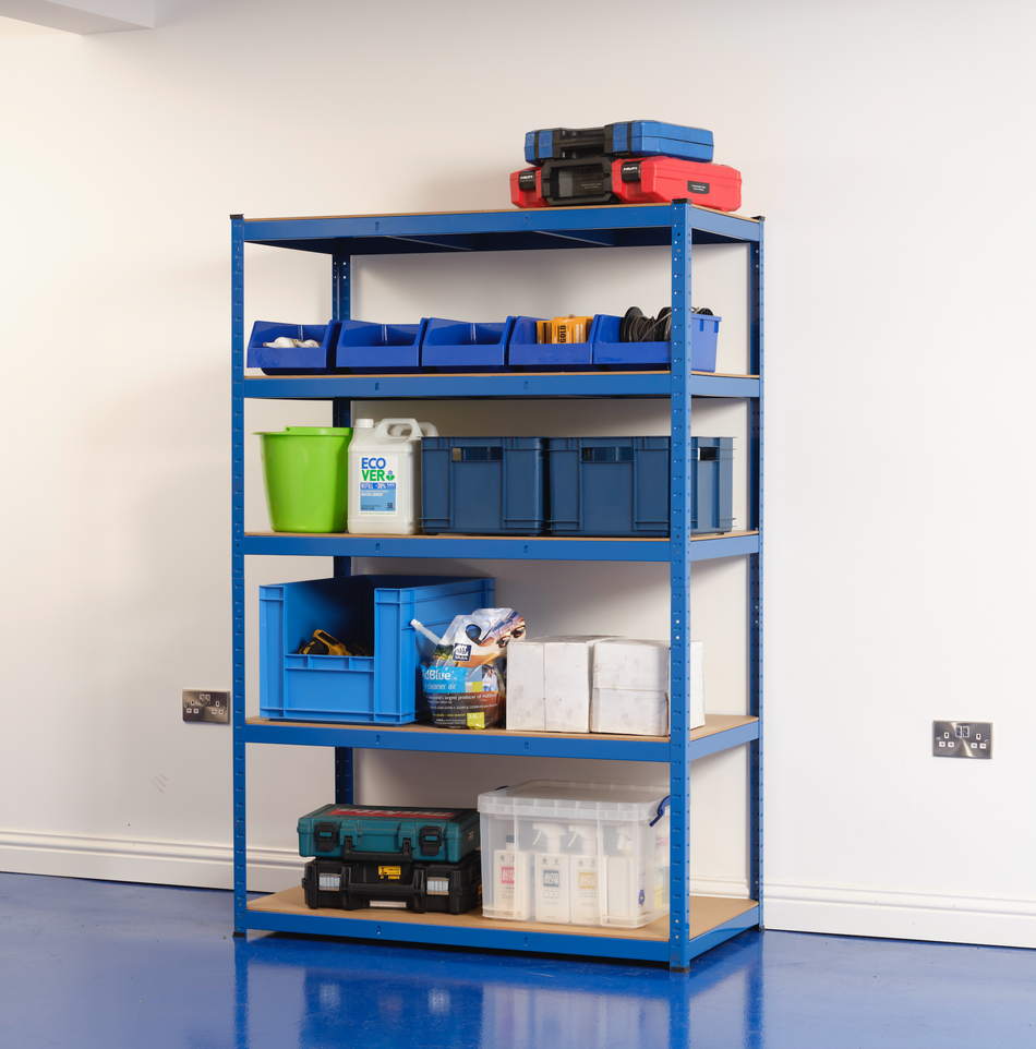 Garage Shelving Unit - Racking 5 Levels with Melamine Shelves 1800mm H x 1200mm W x 600mm D - 275KG's UDL Per Shelf