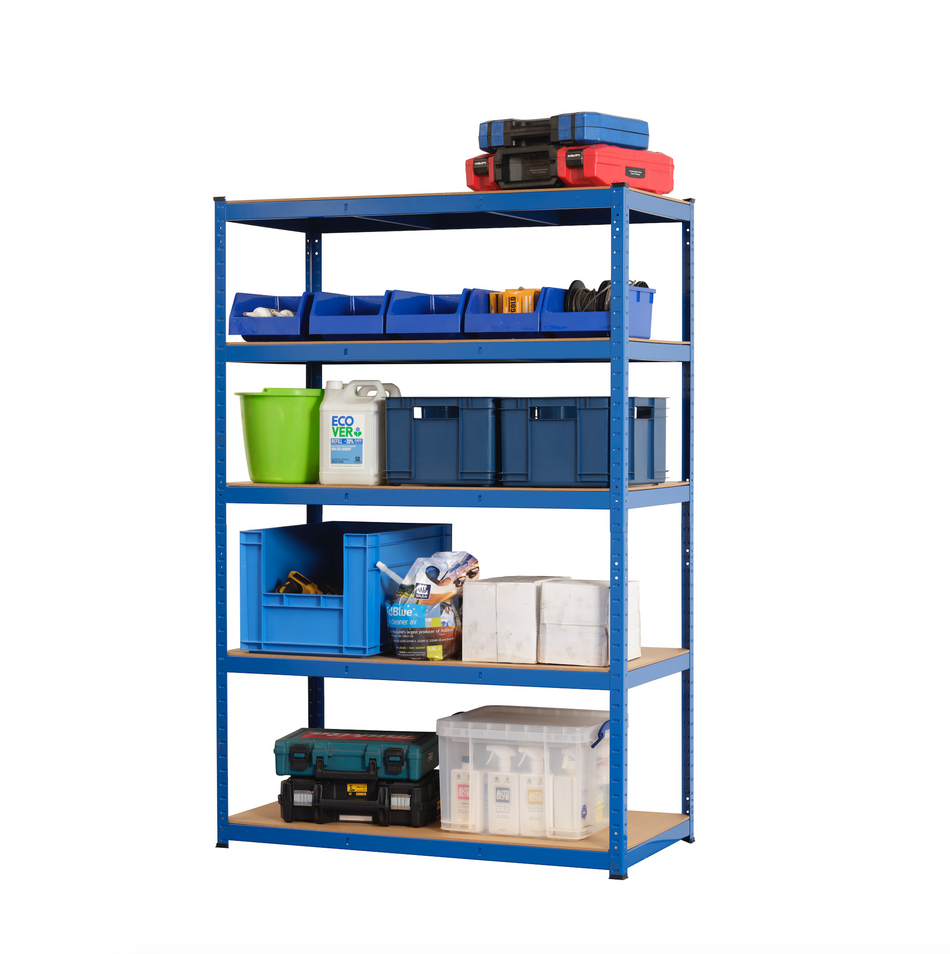 Garage Shelving Unit - Racking 5 Levels with Melamine Shelves 1800mm H ...