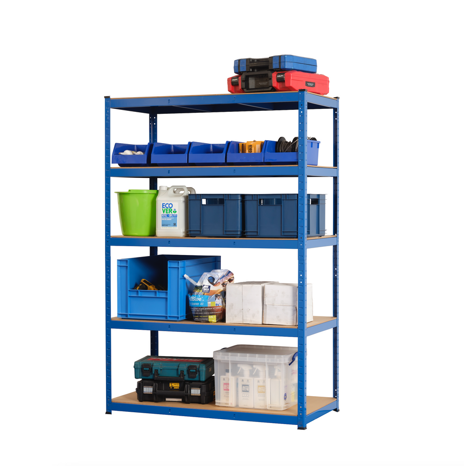 Garage Shelving Unit - Racking 5 Levels with Melamine Shelves 1800mm H x 1200mm W x 600mm D - 275KG's UDL Per Shelf