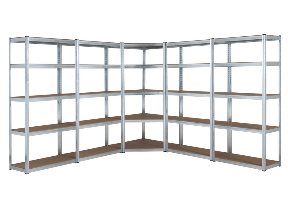 5 Bay MEGA DEAL Corner Galvanised Steel Shelving 1500mm H x 700mm W x 300mm D - 150KG's UDL Per Shelf