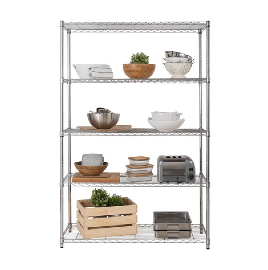 Heavy Duty Metal Chrome Wire Shelving Unit 5 tier 1838mm H x 1212mm W x 457mm D - 240KG's UDL Per Shelf