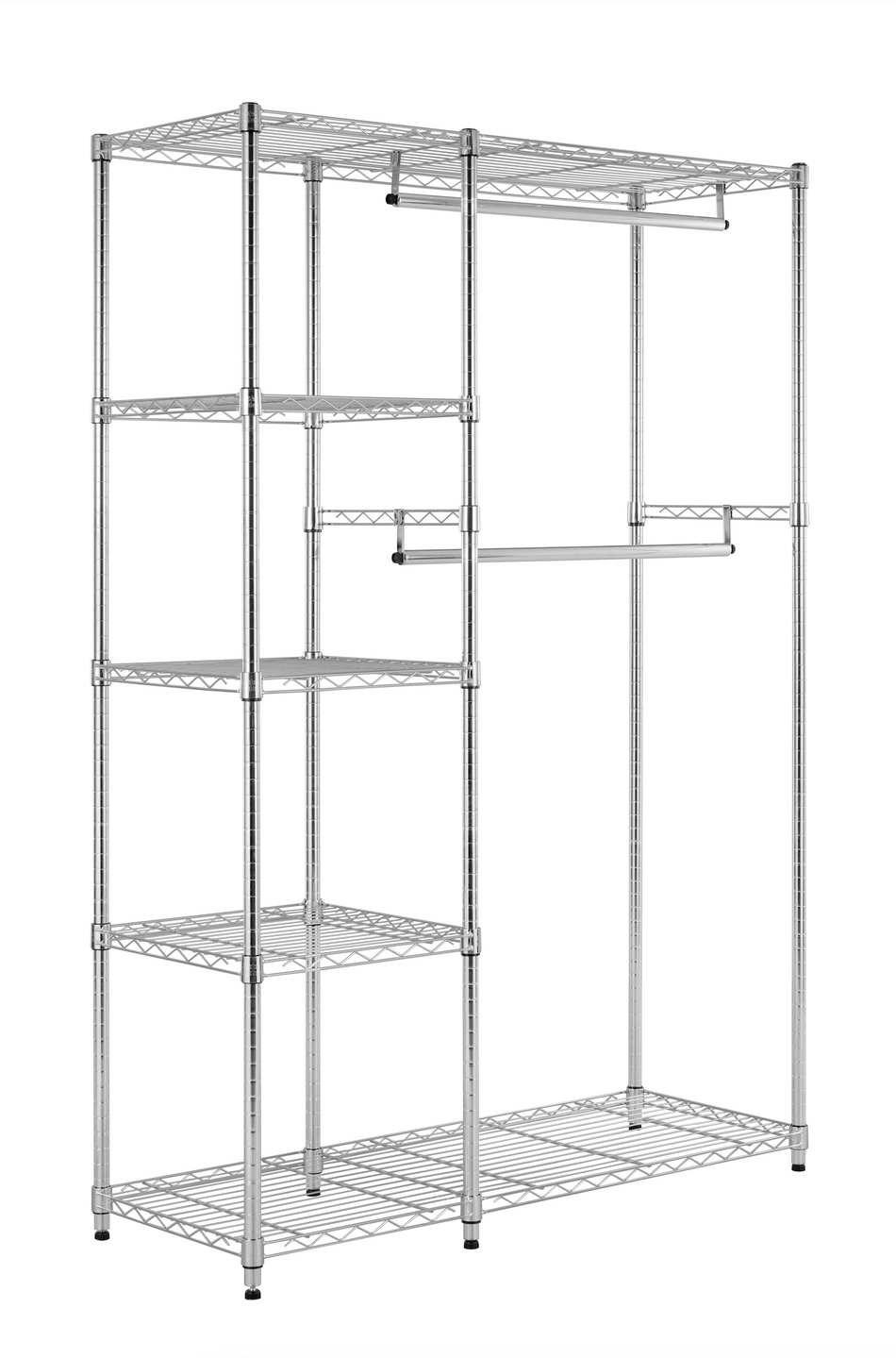 Chrome 5 Tier Clothes Rail With Storage Shelves | 1818mm H x 1203mm W x 457mm D