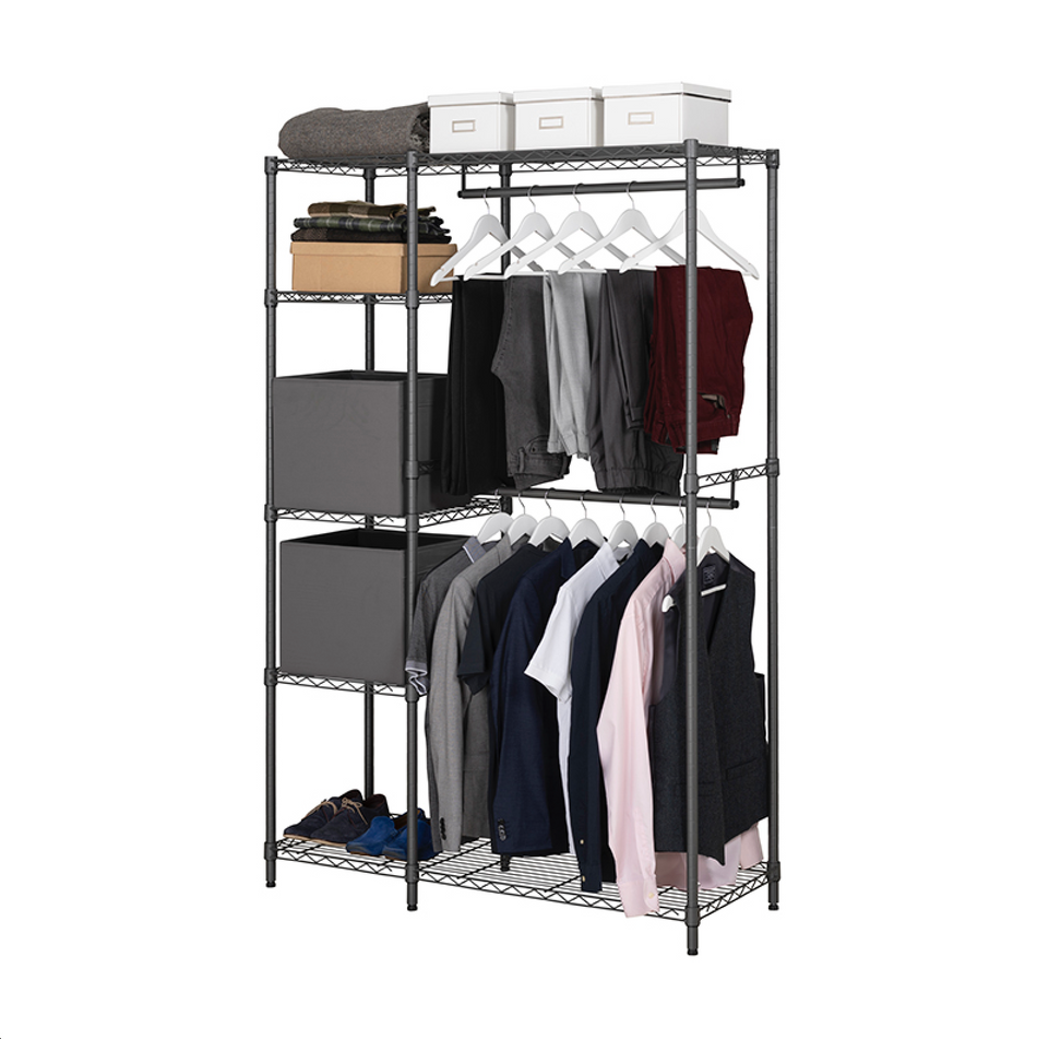 Grey 5 Tier Clothes Rail With Storage Shelves | 1818mm H x 1203mm W x 457mm D