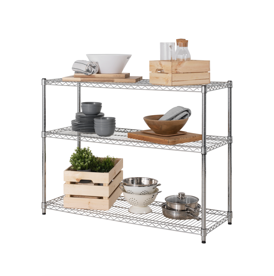 Metal Chrome Wire Shelving Unit 3 Tier 922mm H x 1212mm W x 457mm D - 275KG's UDL Per Shelf