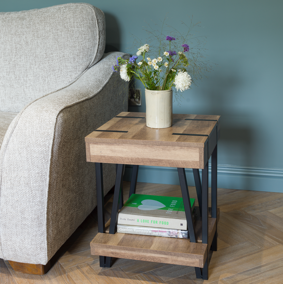 Geneva Contemporary Coffee Side Table with Metal Legs & Detailing