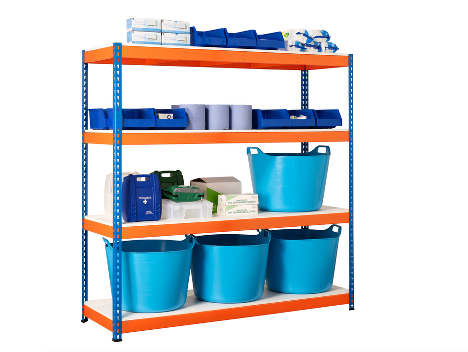 Heavy Duty Industrial Shelving Unit 4 Melamine Shelves - 1800mm H x 1800mm W x 600mm D - 400KG's UDL Per Shelf