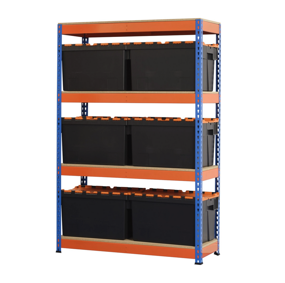 Heavy Duty Shelving Blue and Orange 4 Levels 1800 x 1200 x 600 | With 6 65LTR CROC Storage Boxes