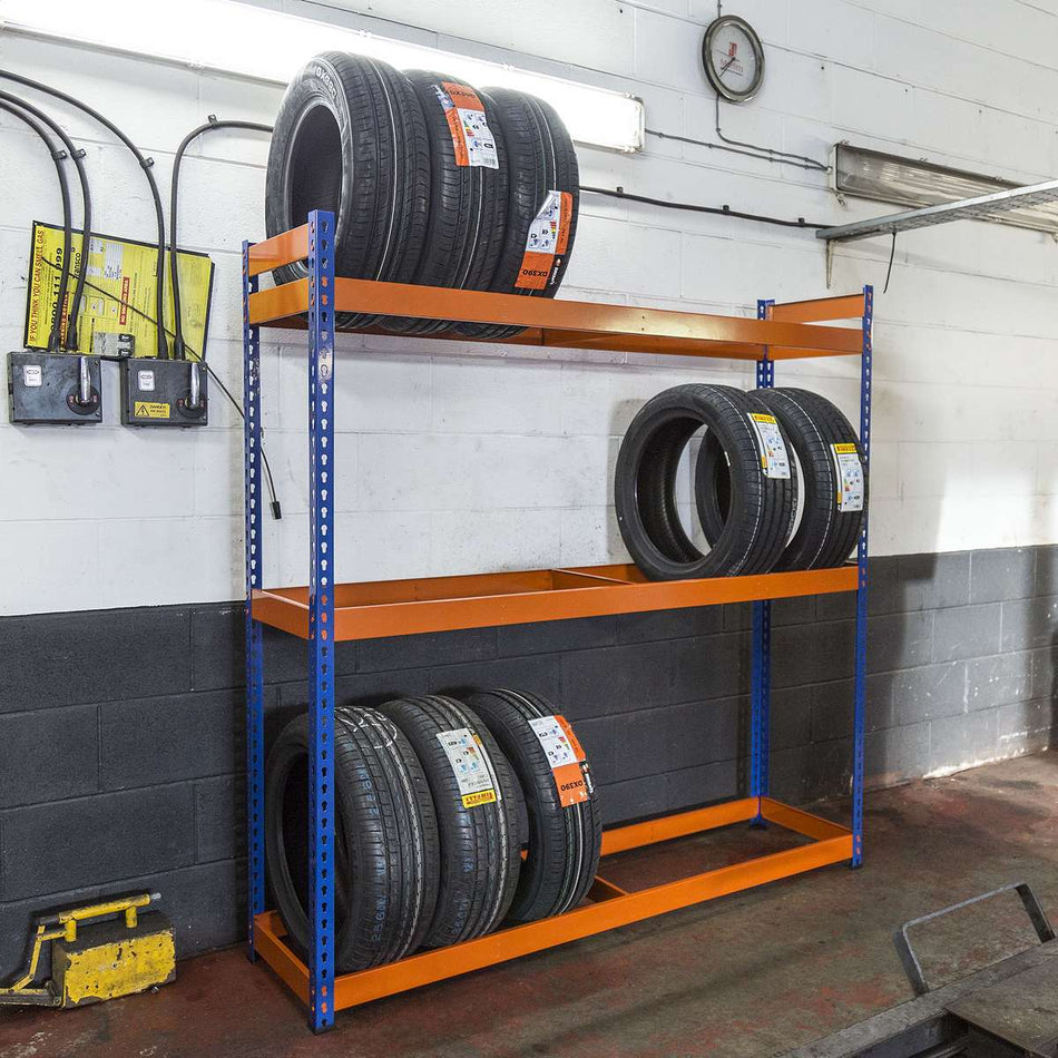 Heavy Duty Tyre Racking 1800mm H x 1800mm W x 450mm D – 3 Level Approx. Storage of 24 Tyres. 400KG UDL