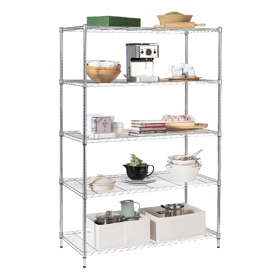 Metal Chrome Wire Shelving Unit 4 Tier 1838mm H x 1212mm W x 609mm D - 90KG's UDL Per Shelf